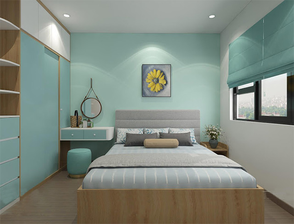 sơn phòng ngủ màu xanh ngọc 9