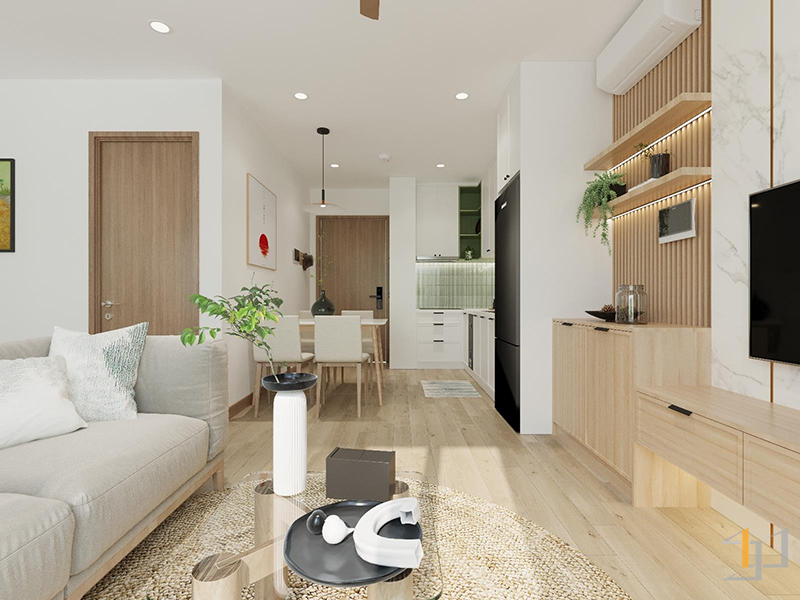 phòng khách liền bếp 15m2