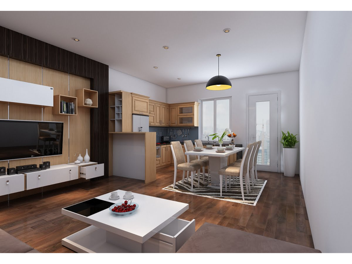 Phòng khách liền bếp 15m2 