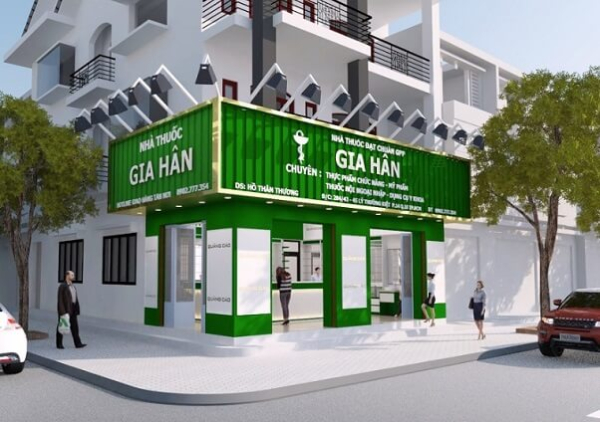 thiết kế nhà thuốc 2 mặt tiền