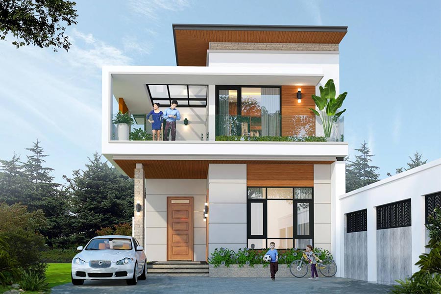 thiết kế nội thất nhà phố 2 tầng mái bằng